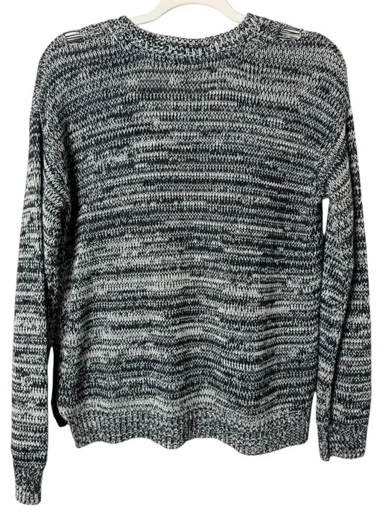 Medium Forever 21 Black & White Marled Cable Crew Sweater - Picture 6 of 7
